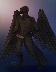 An evil furry yaoi black bird exposes his big dick for us