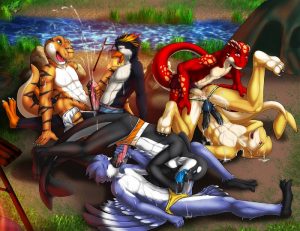 Various furry yaoi animals are having a glorious orgy together
