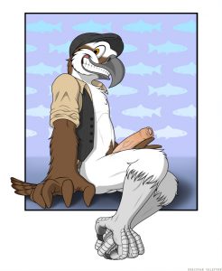 A happy furry yaoi bird smiles and poses