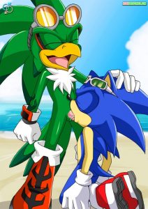 Sonic the hedgehog is having some furry sex with a green bird