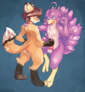 A yaoi furry fox and bird enjoy a handjob