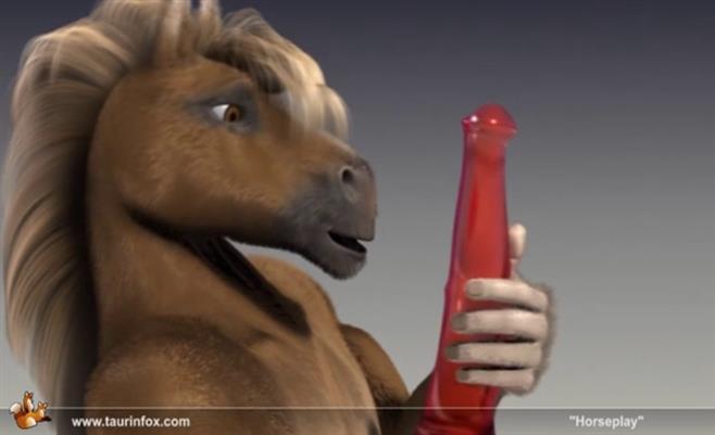 3D horse furry sucks and fucks a giant dildo and cums