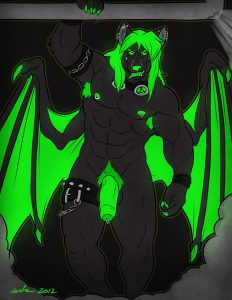 radioactive neon green furry bat looking sexy naked here