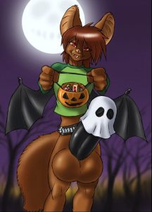 furry bat is ready for halloween with his ghost costume on his big cock